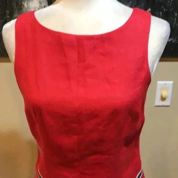 Sharon Young Red with Embroidered Bow Front Linen Sheath Dress-Size 2 - Picture 5 of 6